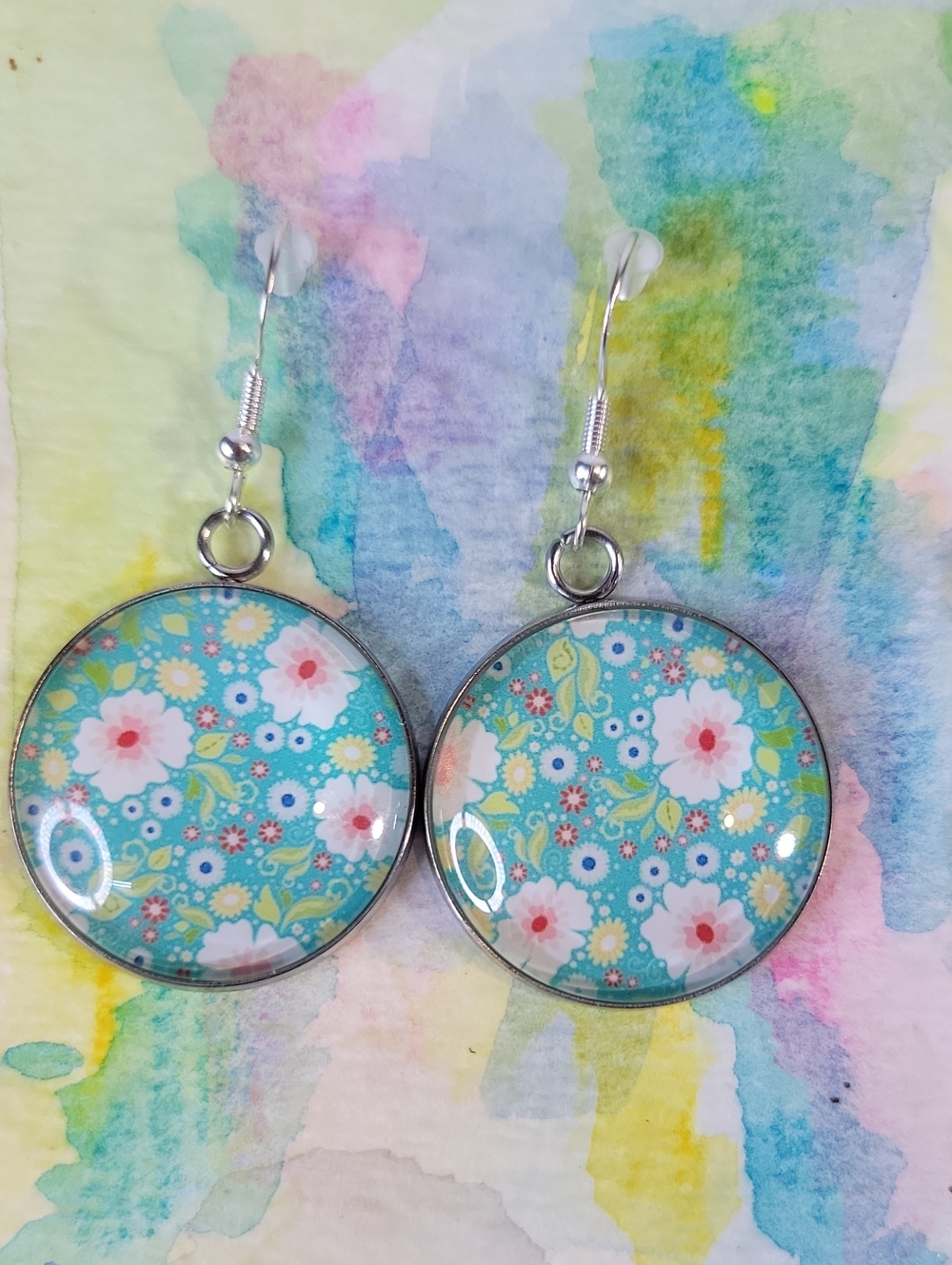 Dangle Earrings "Turquoise Garden"~925 Ear Wires~Original Watercolor ACEO